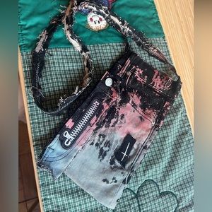 Unique recycled purse should bag made of used jeans denim